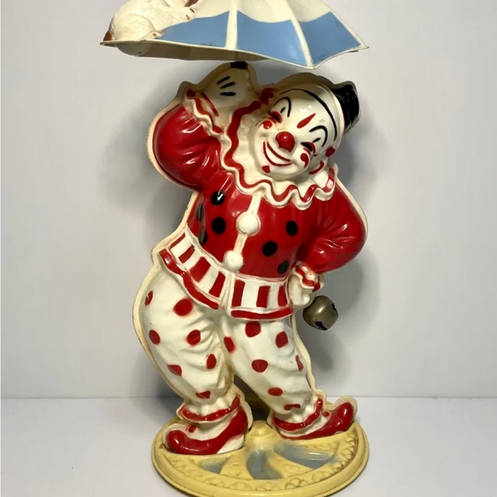 Vintage Irwin Toy Plastic Wind Up Dancing Whirling Bimbo Clown With Umbrella